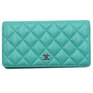 CHANEL Wallet Lambskin Matelasse Coco Mark Wallet Blue